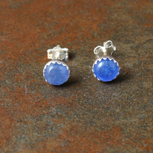Handmade serrated sterling silver tanzanite studs
