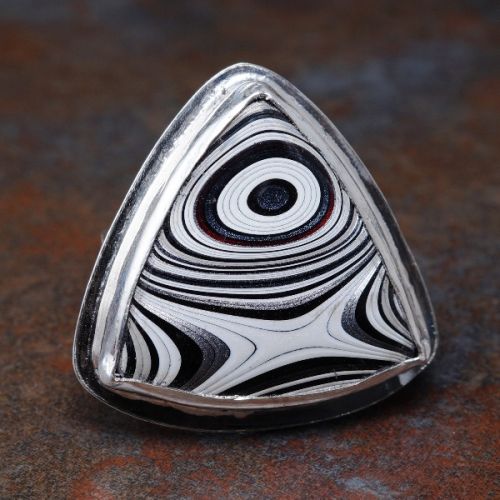Handcrafted Trillion Fordite Sterling Silver Stamped Octagonal Ring 01