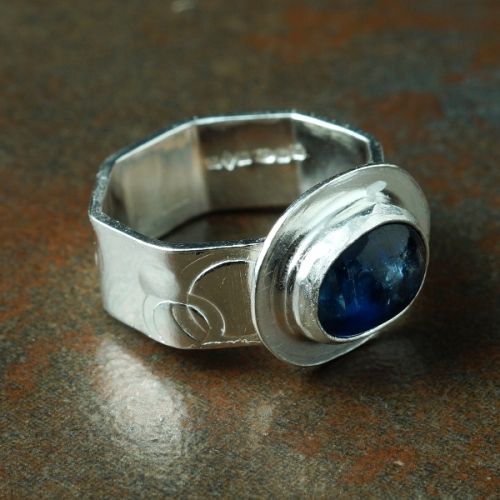 Handcrafted Contemporary Horizontal Oval BiColour Kyanite Sterling Silver Octagonal Ring