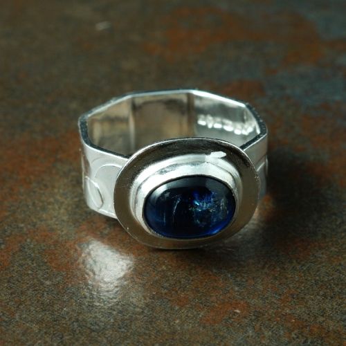 Handcrafted Contemporary Horizontal Oval BiColour Kyanite Sterling Silver Octagonal Ring