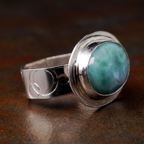 Handcrafted Horizontal Oval Larimar Sterling Silver Octagonal Ring 01
