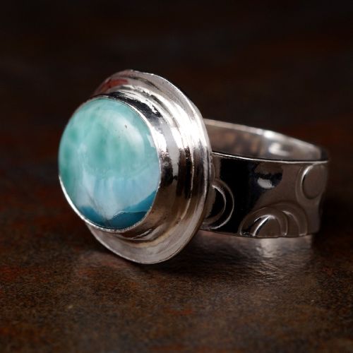 Handcrafted Horizontal Oval Larimar Sterling Silver Octagonal Ring 01