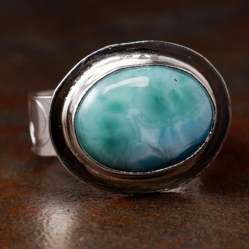 Handcrafted Horizontal Oval Larimar Sterling Silver Octagonal Ring 01