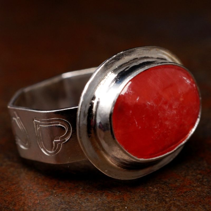 Handcrafted Horizontal Oval Rhodochrosite Sterling Silver Octagonal Ring 02