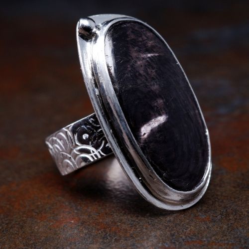 Handcrafted Oval Hypersthene Sterling Silver Stamped Octagonal Ring