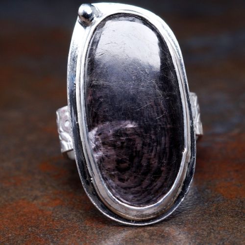 Handcrafted Oval Hypersthene Sterling Silver Stamped Octagonal Ring