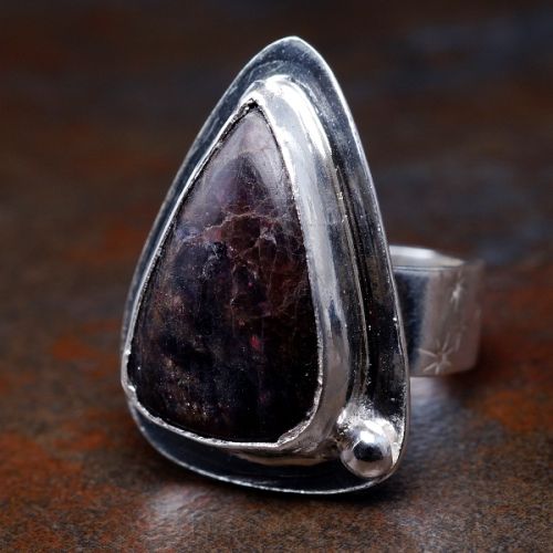 Handcrafted Teardrop Sunstone Iolite Sterling Silver Star Stamped Octagonal Ring