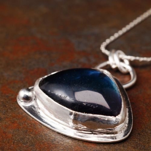 Handcrafted Dumpy Teardrop Banded Prehnite Sterling Silver Pendant 01