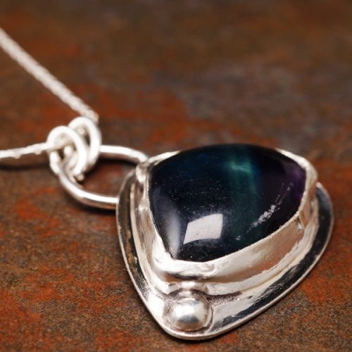 Handcrafted Dumpy Teardrop Banded Prehnite Sterling Silver Pendant 01