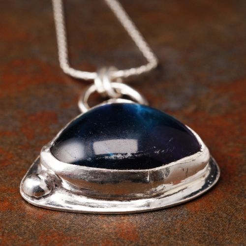 Handcrafted Dumpy Teardrop Banded Prehnite Sterling Silver Pendant 01