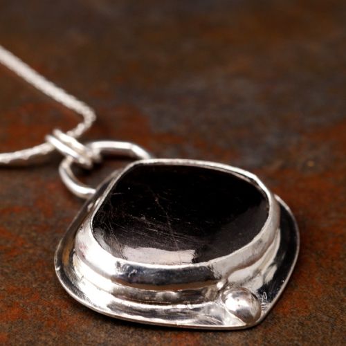 Handcrafted Dumpy Teardrop Hypersthene Sterling Silver Pendant 01