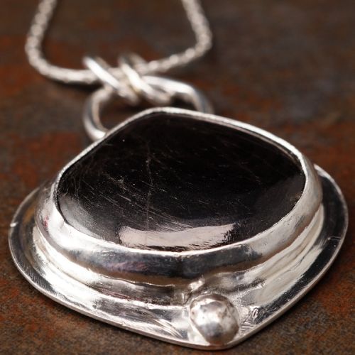 Handcrafted Dumpy Teardrop Hypersthene Sterling Silver Pendant 01
