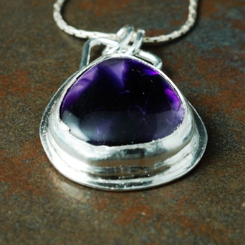 Handcrafted Teardrop Tripache Amethyst Pendant Sterling Silver Bezel Set Pendant 04