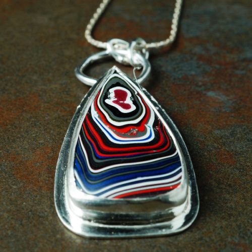 Handcrafted Triangular Fordite Sterling Silver Pendant 01