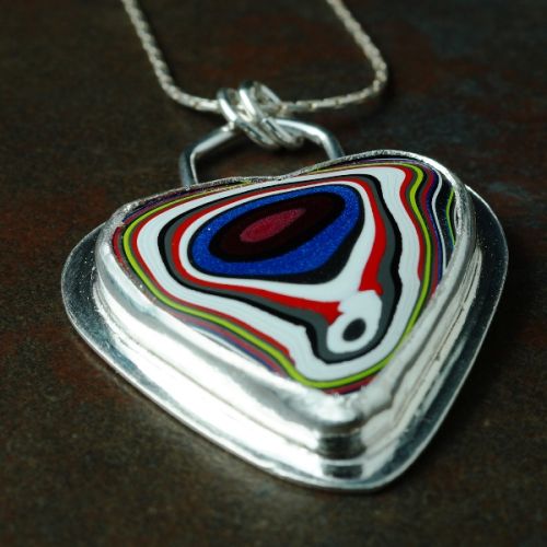 Handcrafted Heart Fordite Sterling Silver Cut out Pendant 04