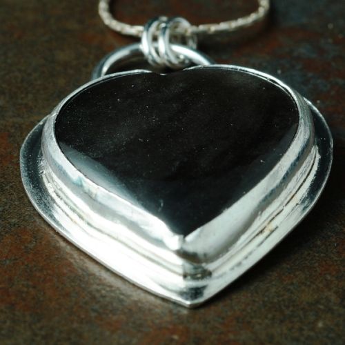 Handcrafted Golden Sheen Obsidian Heart sterling silver bezel set pendant 01