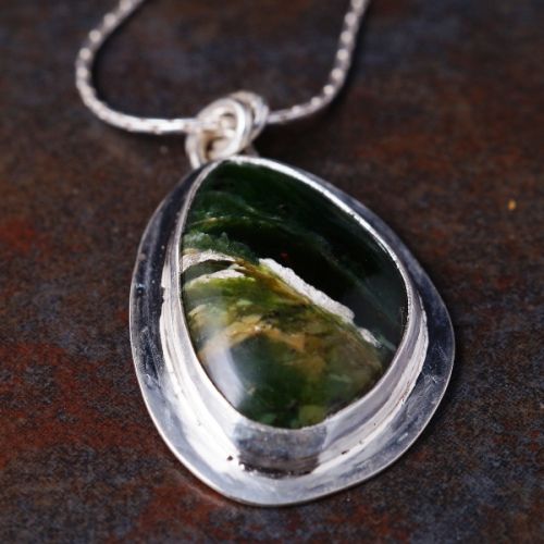 Handcrafted Teardrop Green Diopside Sterling Silver Pendant 01