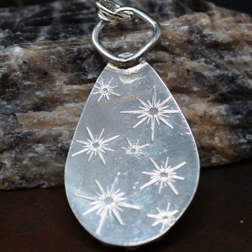 Handcrafted Teardrop Purple Orange Labradorite Sterling Silver Pendant 01