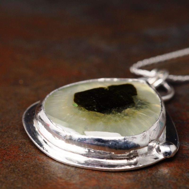 Handcrafted Teardrop Prehnite Sterling Silver Pendant 01