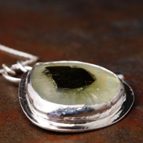 Handcrafted Teardrop Prehnite Sterling Silver Pendant 01