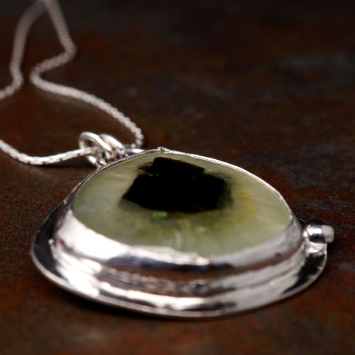 Handcrafted Teardrop Prehnite Sterling Silver Pendant 01