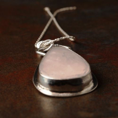 Handcrafted Teardrop Rose Quartz Sterling Silver Bezel Set Pendant 0 with heart cut out