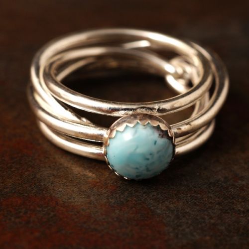Handcrafted sterling silver wire Larimar Chaos Ring 02