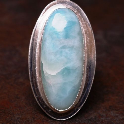 Handmade Oval Larimar Sterling Silver Bezel Set Ring 01