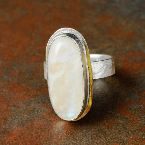 Handcrafted Oval Rainbow Moonstone Sterling Silver Bezel Set Ring 01