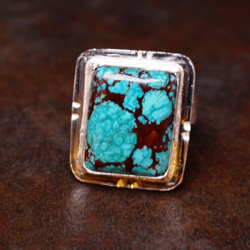 Handmade Square Turquoise Sterling Silver Bezel Set Ring 01