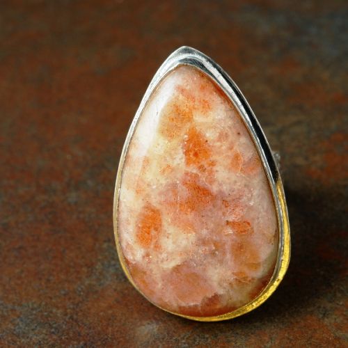 Handcrafted Teardrop Sunstone Sterling Silver Bezel Set Ring 01