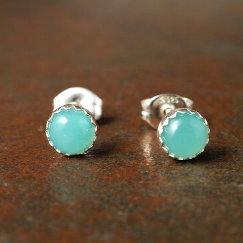 Handmade serrated sterling silver Amazonite Studs - Small 02