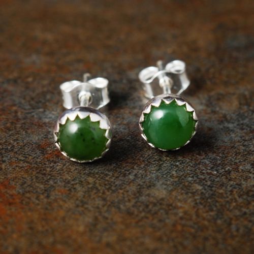 Small Handmade serrated sterling silver jade studs