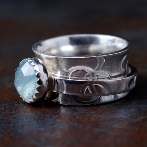 Handcrafted Stamped Sterling Silver Aquamarine Spinner Ring 02