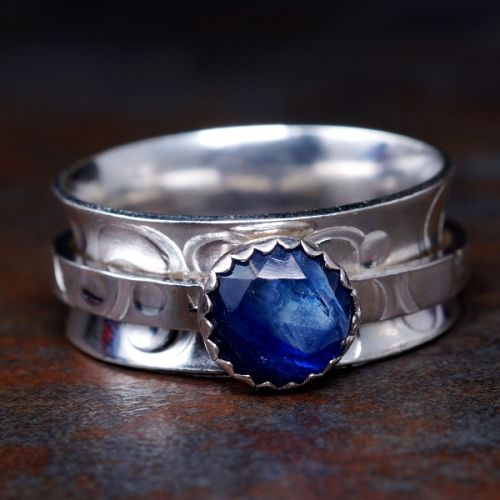 Handcrafted Stamped Sterling Silver Blue Kyanite Spinner Ring 02