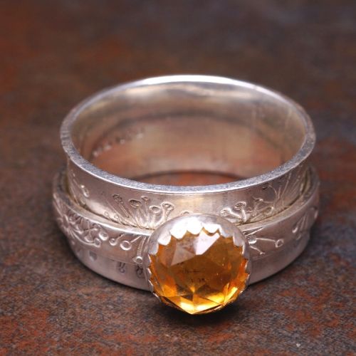 Handcrafted Stamped Sterling Silver Citrine Spinner Ring 01