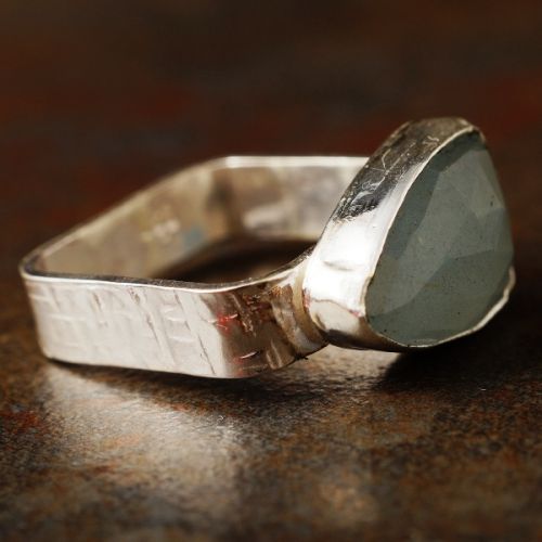 Handcrafted Aquamarine Square Sterling Silver Ring