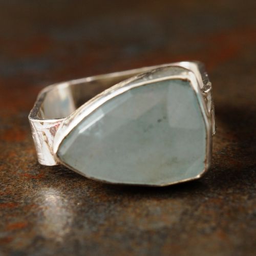 Handcrafted Aquamarine Square Sterling Silver Ring
