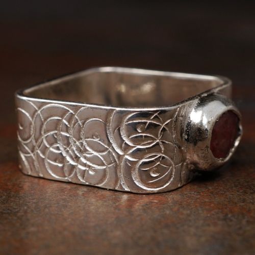 Handcrafted Contemporary Andesine Labradorite Sterling Silver Patterned Wide Square Signet Ring