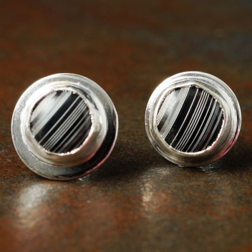 Handcrafted SS Bezel set Fordite studs 02