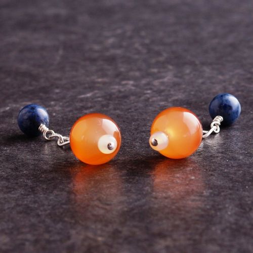 Carnelian Dumortierite Cufflinks 01 Full View