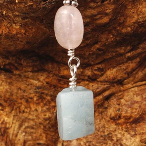 Handmade sterling silver wire wrapped asymmetric Purple Apatite Aquamarine dangle earrings 01