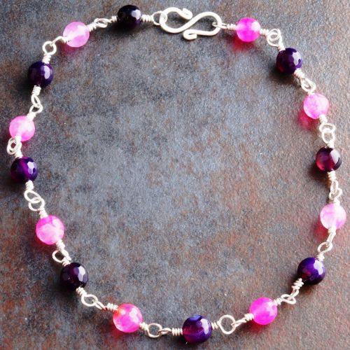 Faceted Pink and Purple Agate Anklet Full View