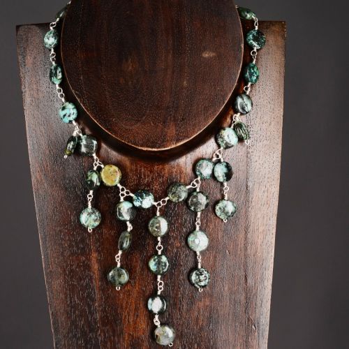 Statement Coin African Turquoise Bib Necklace Full View