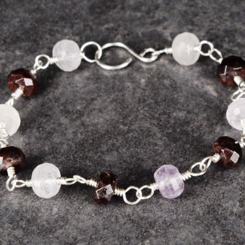 Faceted Amethyst and Garnet Bracelet 01 Full View