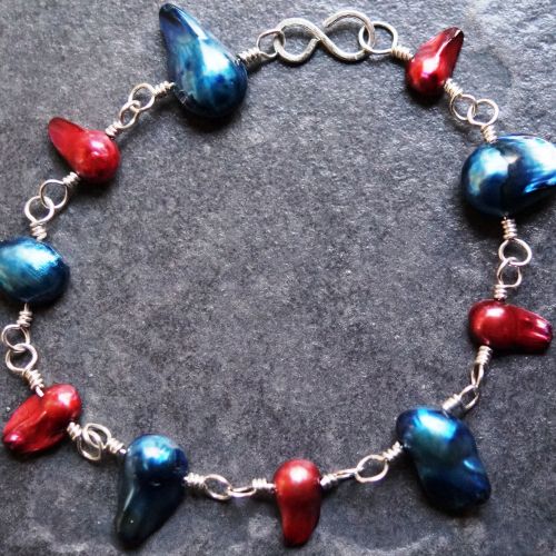 Bronze and Navy Blister Freshwater Pearl Bracelet Full View