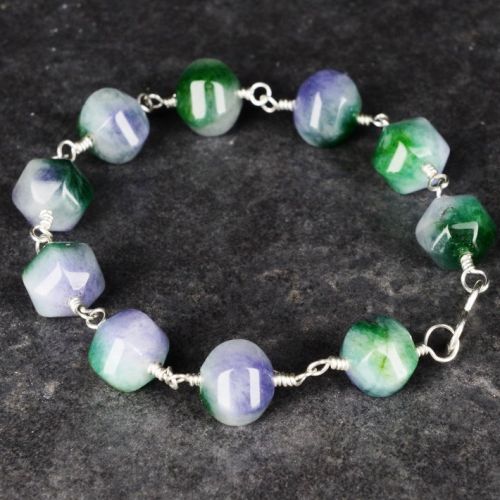 Purple Green Pumpkin Jade Bracelet Full View