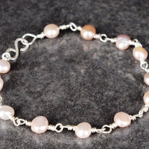 Pink Freshwater Pearl Bracelet Full View
