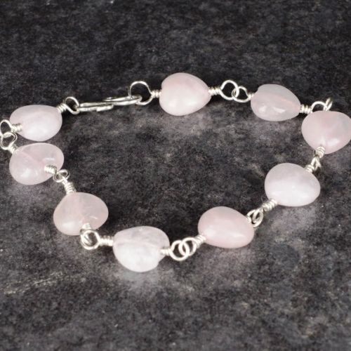 Rose Quartz Hearts Bracelet Full View