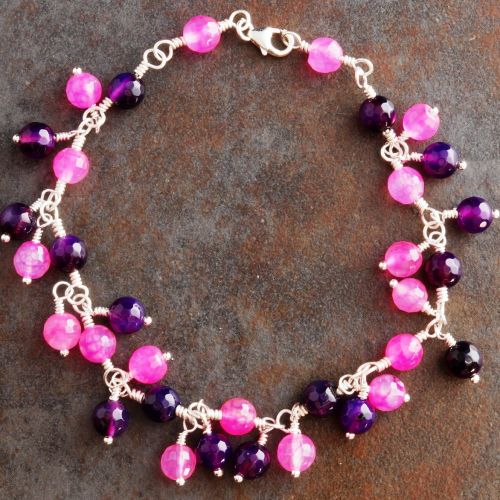 Faceted Pink and Purple Agate Charm Bracelet Full View